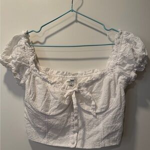 Bar III White Eyelet Puff Sleeve Blouse